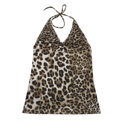 Y2K古早千禧早韩古着风涩谷辣妹褶皱豹纹性感挂脖吊带背心上衣