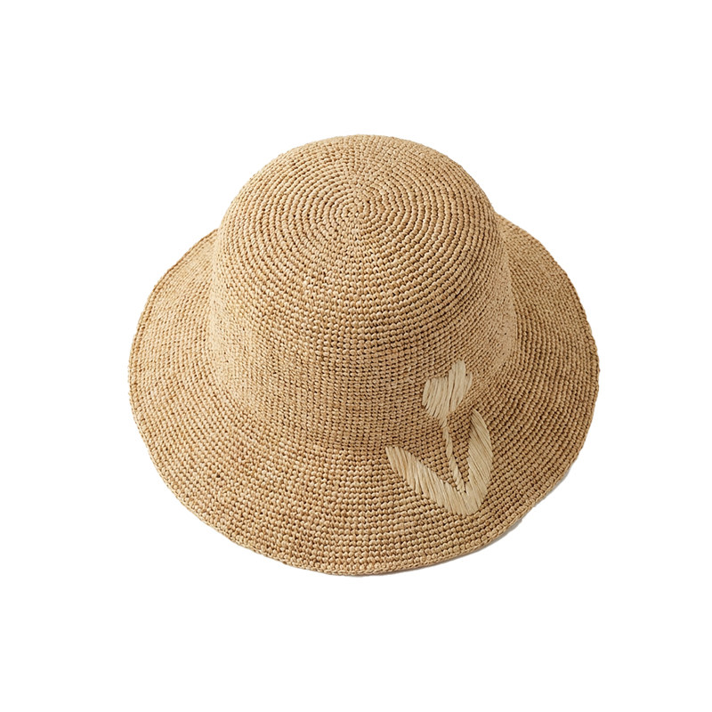 atlanticbeach刺绣花编织遮阳渔夫帽子女海边度假显脸小防晒草帽