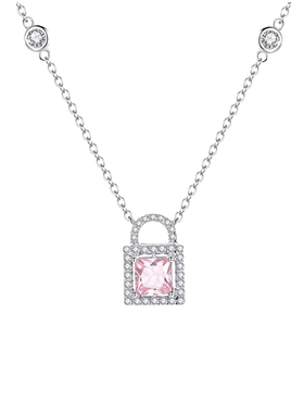 铜镀银项链女粉钻锁头项链高级感