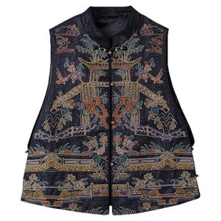 妈妈新中式国风刺绣马甲春秋新款中老年女士国风唐装坎肩外套上衣