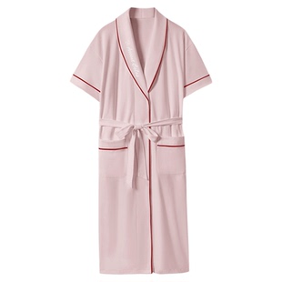睡袍女士夏季纯棉2026新款短袖中长款晨袍中老年妈妈系带浴袍睡衣