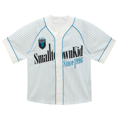STK SmallTownKid世界杯竖条暗纹短袖棒球开衫街头嘻哈棒球服T恤