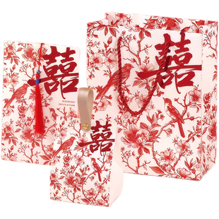 结婚请帖喜糖盒手提袋三件套三合一婚礼新中式红色中国风喜帖请柬