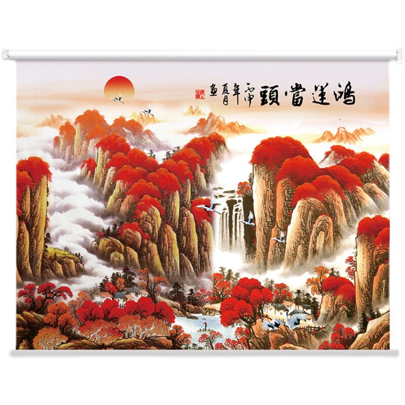 办公室山水画卷帘定制客餐厅中式图案遮光窗帘隔热卷拉升降遮阳帘