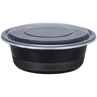 美式黑色圆形打包盒900ml一次性餐盒长方形750ml外卖凸盖饭盒汤碗