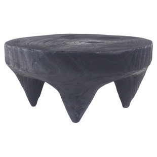 侘寂实木飘窗小茶台圆形茶几黑色地台茶桌榻榻米桌子炕桌炕几矮桌