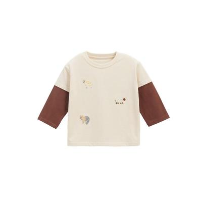 whitewheat假两件小动物长袖T恤