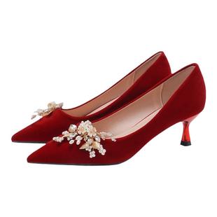 红色婚鞋女秀禾服两穿细高跟新娘鞋2025年新款孕妇粗跟中式礼服鞋