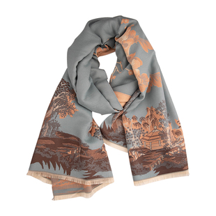 盈妹溪亭日暮丨仿羊绒典雅古风提花围巾故宫色过年送妈妈加厚披肩