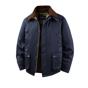 BBR英伦复古秋冬季加厚夹棉猎装夹克巴恩风翻领外套男老钱风棉服