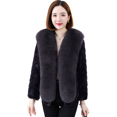 气质奢华狐狸毛领拼貂皮草外套