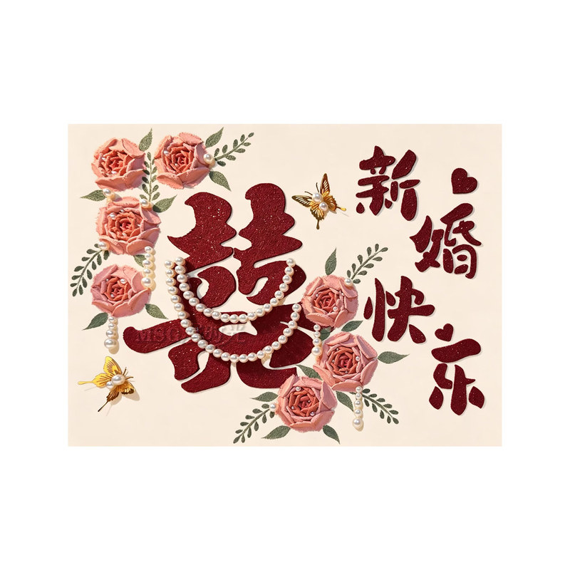 新婚快乐钻石画2026新款卧室玫瑰结婚喜字礼物高级感点贴钻十字绣
