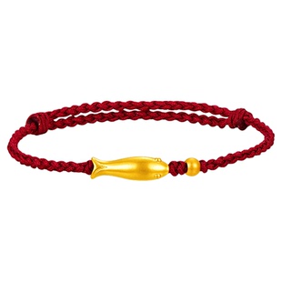 百泰首饰年年有余黄金手链足金转运珠编织红绳手串鱼儿手环新年礼