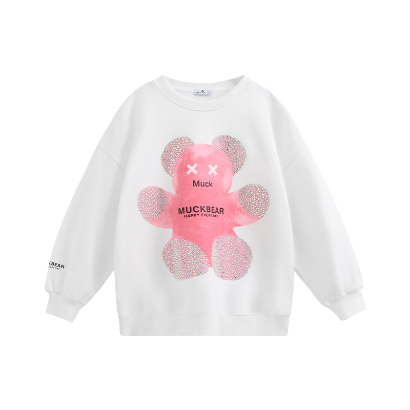 童装女童白色小熊卫衣韩系甜美时髦洋气中大童圆领长袖女孩上衣