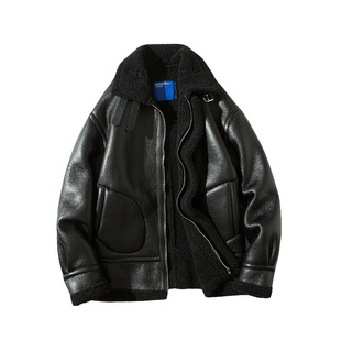 MRCYC冬季加绒棉服韩系潮流保暖羊羔绒皮夹克外套学生百搭棉衣男