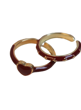 张十六铜合金百搭酒红戒