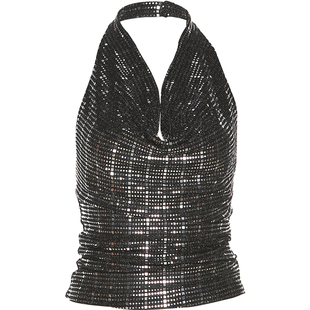 WEIRD PUSS酷飒御姐气质闪耀亮丝修身不规则荡领挂脖背心显瘦吊带