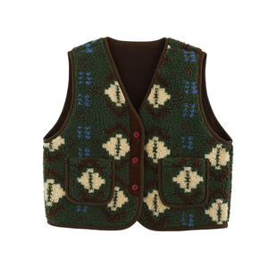 砚台家童装女童复古撞色毛绒马甲背心2025冬新款儿童无袖坎肩外套