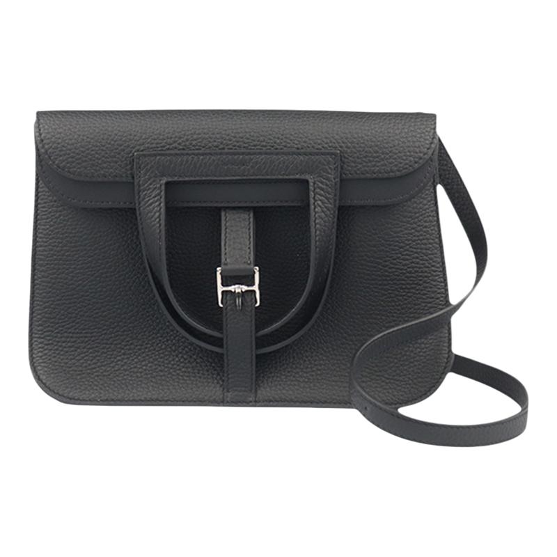 【自营】中古95新HERMES 爱马仕 HALZAN黑色CLEMENCE皮25斜挎包