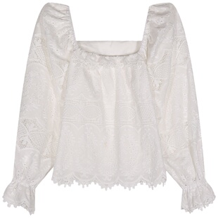 落落狷介 长袖上衣 女2025年早秋新款设计感小众方领白色法式衬衫