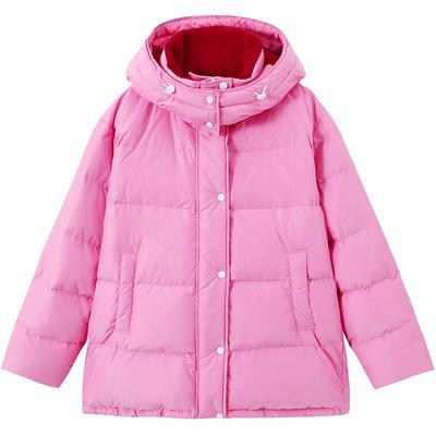有兰草莓粉连帽羽绒服