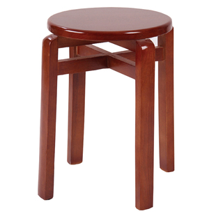 实木圆凳家用餐桌中式仿古橡木椅子现代简约可叠放易收藏换鞋板凳