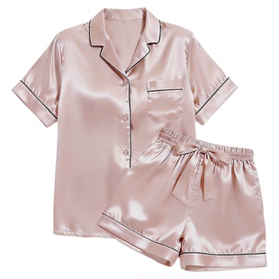 特大码M-4XL100%桑蚕丝男女短袖短裤中裤睡衣真丝丝绸家居服绸缎