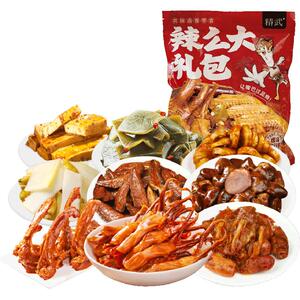 绝味鸭脖旗下精武荤素麻辣零食大礼包410g卤味鸭舌锁骨面筋小吃