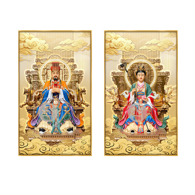 玉皇大帝王母娘娘神像家用供奉挂画道场道家中堂寺供奉庙带灯壁画