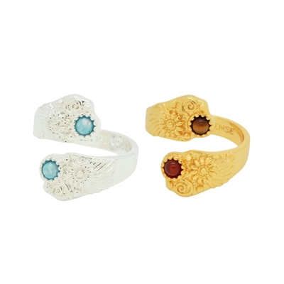 CLOSENSE天然石开口戒指金银双色