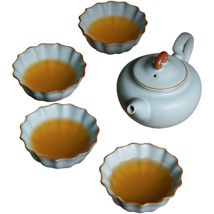 汝窑茶具套装家用礼盒装中式陶瓷景德镇汝瓷功夫茶具开片可养青瓷