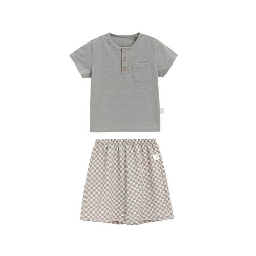 whitewheat2025夏季新款套装儿童男女童短袖棋盘格百搭桑蚕丝T恤