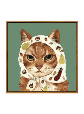 复古头巾小猫咪diy数字油画装饰