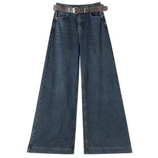 加绒牛仔裤女2025秋冬新款植绒阔腿裤薄绒垂感时尚百搭拖地直筒裤