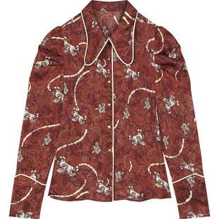 妖精的口袋小飞马满印宫廷风衬衫女2026年早春新款新中式缎面上衣