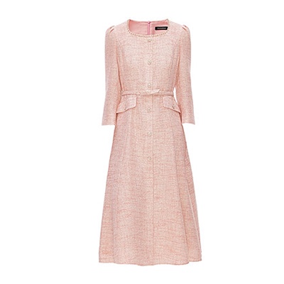 春夏季圆领显瘦小香风长款连衣裙