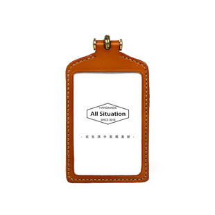 原创新品头层牛皮员工牌卡套复古真皮挂脖绳子证件套刻字logo定制