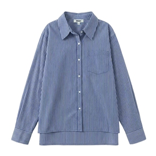 DKNY唐可娜儿26春夏新款条纹衬衫女士蓝色休闲时尚外套上衣通勤潮