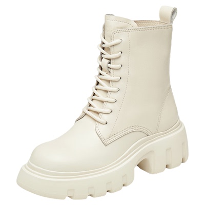 思加图英伦风马丁靴奶油鞋女靴子