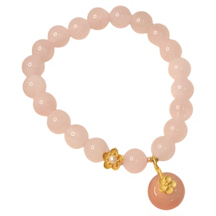 原创设计天然马粉水晶手链女清甜小花盐源玛瑙平安扣手串小众轻奢