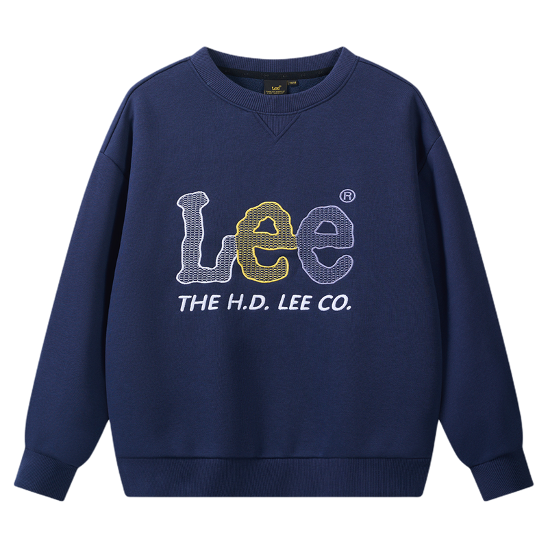 leekids秋冬加绒圆领套头卫衣