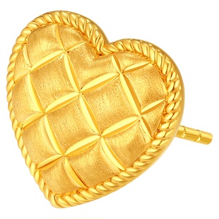 潮宏基黄18k金耳钉硬k显大彩金拉丝耳环耳饰时尚百搭通勤女礼物