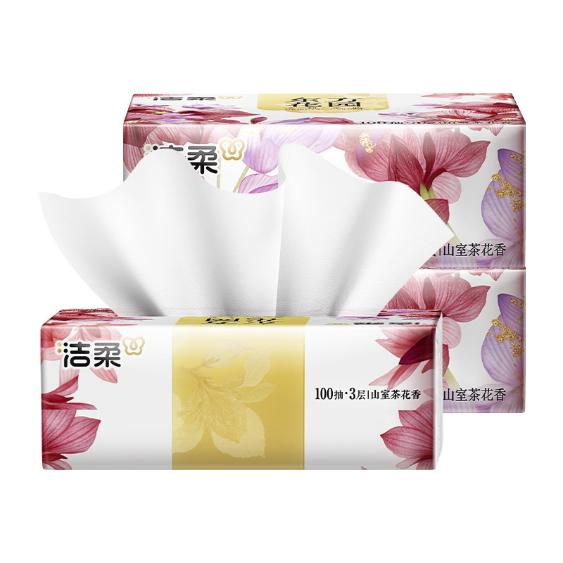 洁柔抽纸山室茶花香纸巾100抽3包家用实惠装餐巾纸卫生纸有香面纸