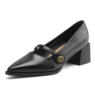 达芙妮复古单鞋女2026新款夏季尖头粗跟高跟鞋软底浅口玛丽珍女鞋