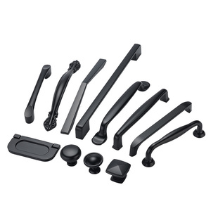 凯瑞蒂锌合金黑色简约橱柜衣柜抽屉柜门鞋柜拉手单孔欧式柜子把手