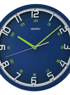 SEIKO精工日本品牌12英寸日式简约静音扫秒客厅卧室清新蓝色挂钟