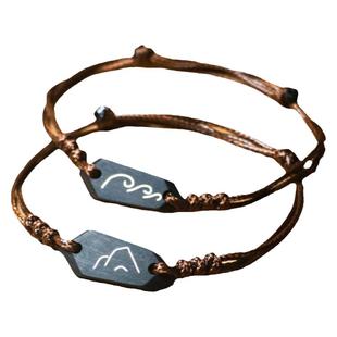 情侣黑檀木质手链一对情侣款纯银原创男女编织手绳高级感定情礼物