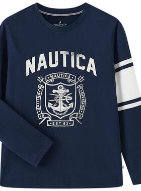 NAUTICA/诺帝卡童装 男童女童T恤春季儿童长袖上衣圆领航海经典