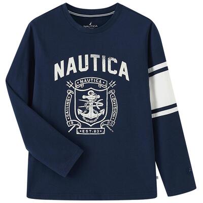 NAUTICA/诺帝卡童装 男童女童T恤春季儿童长袖上衣圆领航海经典