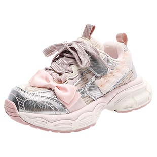 巴布豆女童鞋子2026新款春秋款网面透气网鞋休闲老爹鞋儿童运动鞋